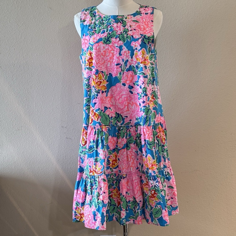 Lilly Pulitzer Trina Dress Rose To The Occasion Floral Tiered Sleeveless Small